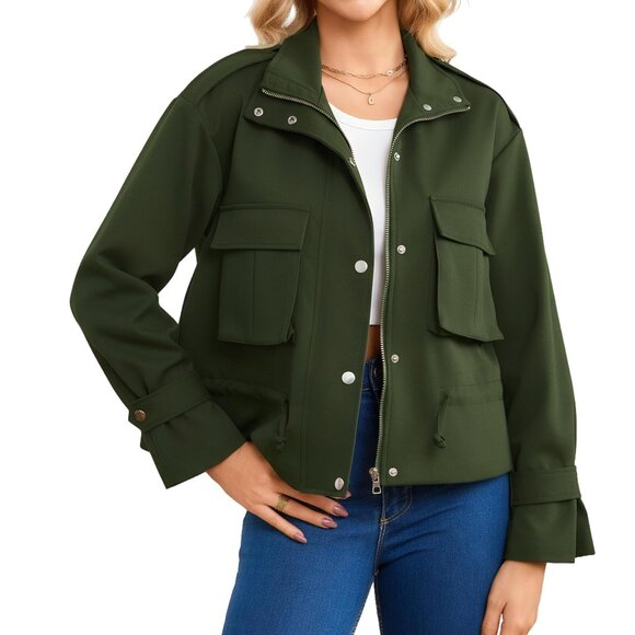 Cropped Bomber Jacket Lightweight Oversized Utility Anorak Coat Y2K Chic